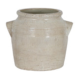 Hill Interiors Medium Ceramic Pot With Handles in white, a rounded glazed planter with side handles and ribbed detailing, on a plain background.