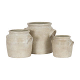 Hill Interiors Medium Ceramic Pot With Handles in white, shown as a trio of round glazed planters with side handles on a plain background.
