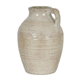 Hill Interiors Large Ceramic Jug With Handle in white with a distressed glaze, rounded body and looped handle, shown on a plain white background.