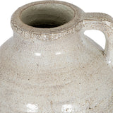 Close-up of the Hill Interiors Large Ceramic Jug with Handle in speckled white glaze, showing the wide mouth, rolled rim, and looped side handle.