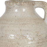 Close-up of Hill Interiors large white ceramic jug showing the speckled glaze finish and looped side handle at the rounded shoulder.