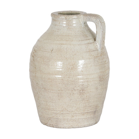 Hill Interiors medium ceramic jug in white glaze with a rounded body, single side handle and narrow neck, shown on a plain white background.