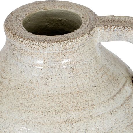 Close-up of the Hill Interiors Medium Ceramic Jug in white, showing the rounded opening, handle and softly speckled glazed finish.