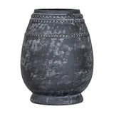 Hill Interiors Etched Tall Ceramic Vase in black, with a rounded body, narrow neck, and cross-stitch etched banding, shown on a plain white background.