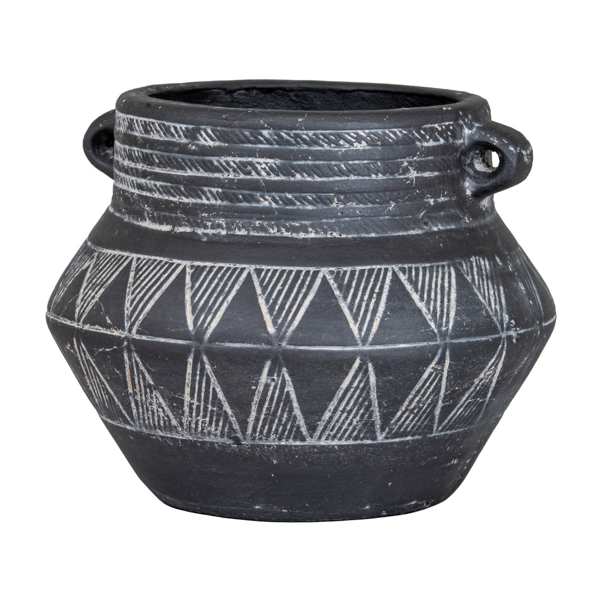Etched Ceramic Planter With Handle – Black