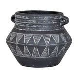 Etched Ceramic Planter With Handle – Black