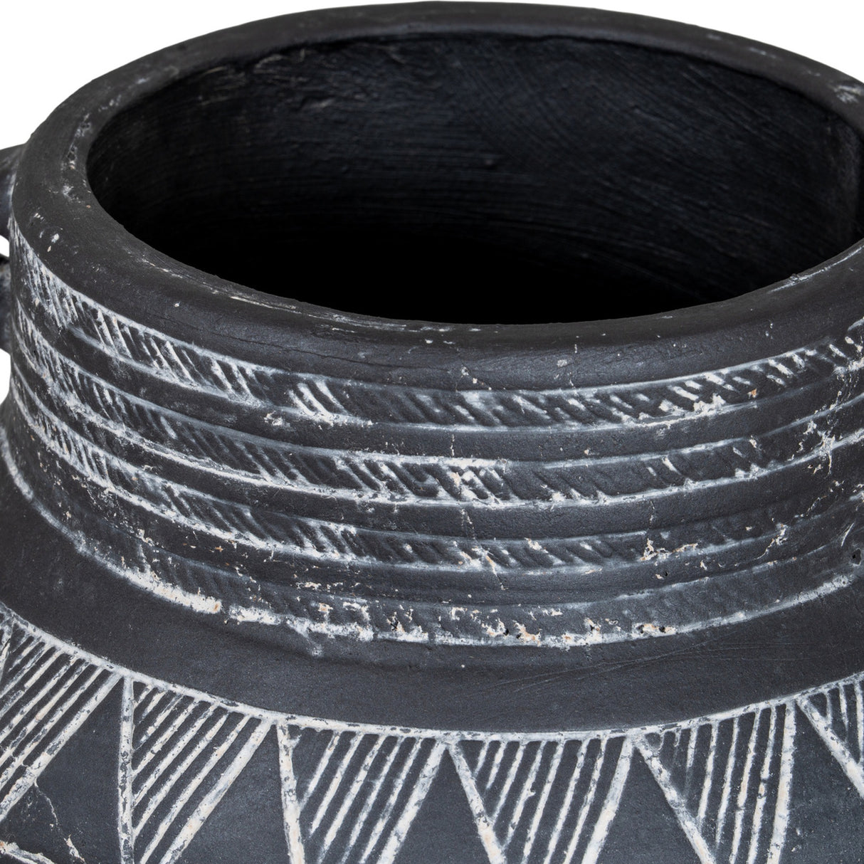 Etched Ceramic Planter With Handle – Black