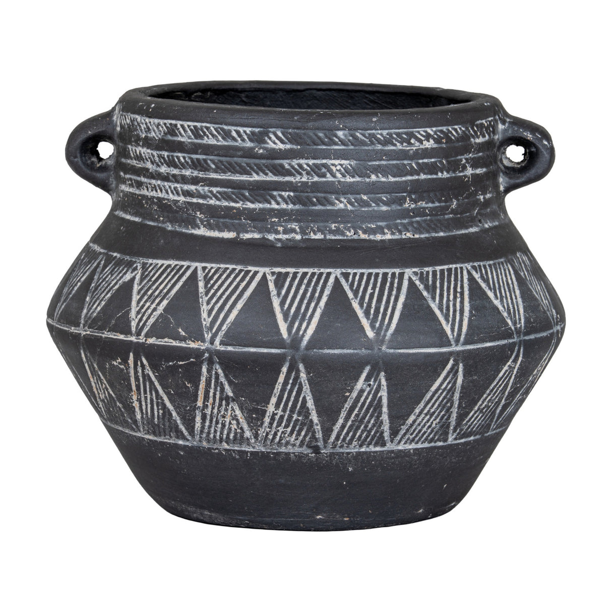 Etched Ceramic Planter With Handle – Black