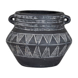 Etched Ceramic Planter With Handle – Black
