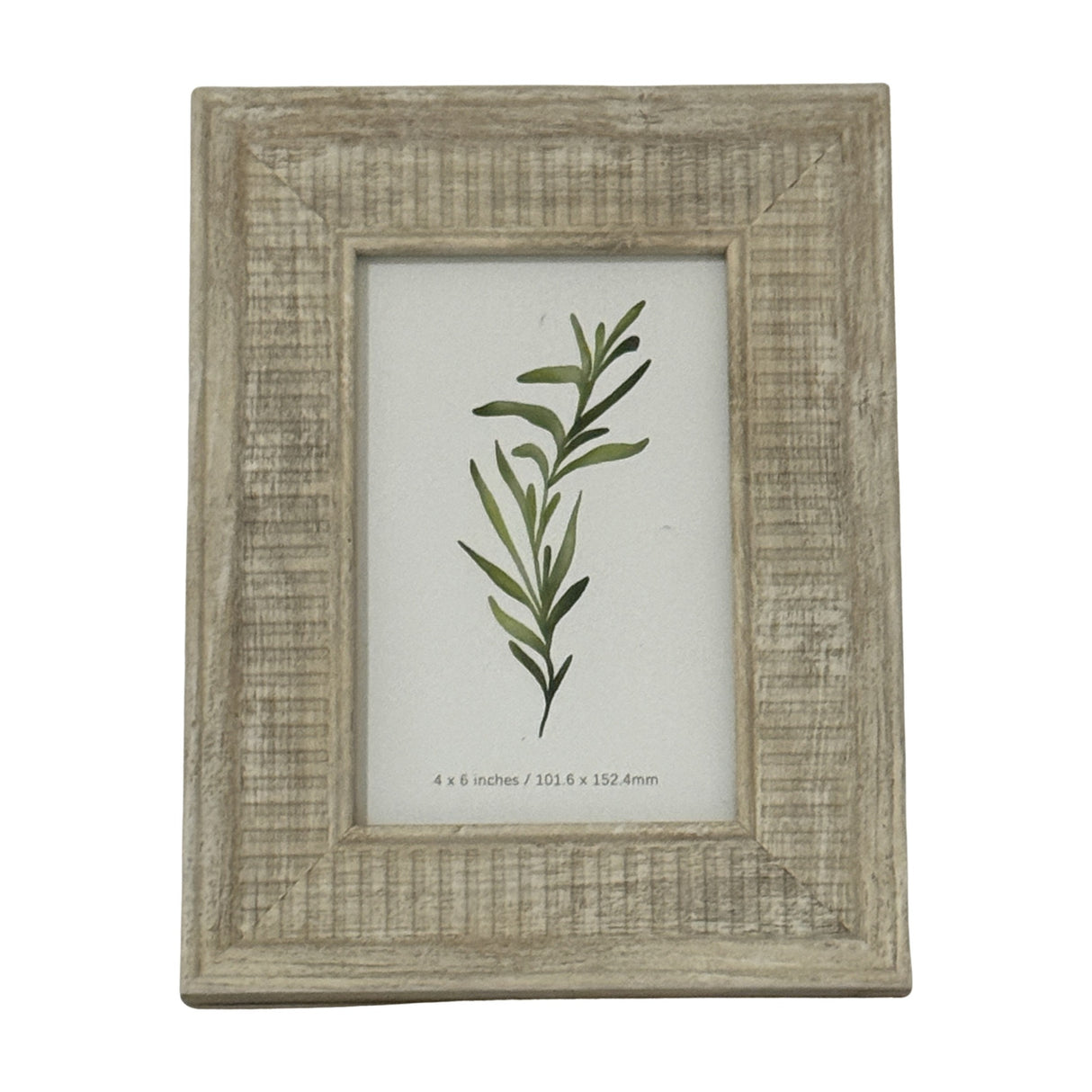 Hill Interiors white wooden photo frame with a textured painted finish, holding a 4x6 botanical print, shown upright on a plain background.
