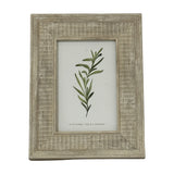Hill Interiors white wooden photo frame with a textured painted finish, holding a 4x6 botanical print, shown upright on a plain background.