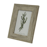 Hill Interiors white wooden 5x7in photo frame with textured painted finish, displayed upright on a plain background with a botanical print insert.