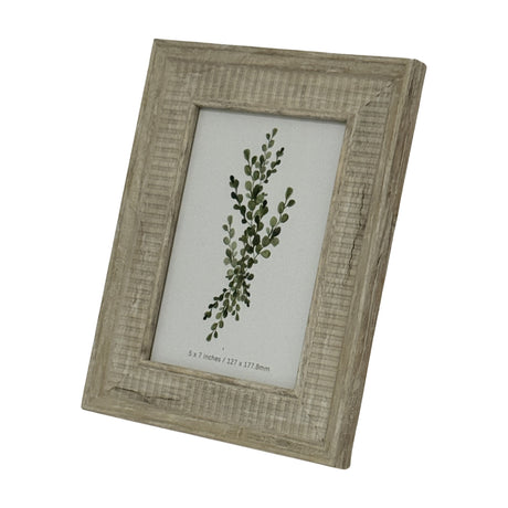 Hill Interiors white wooden 5x7in photo frame with textured painted finish, displayed upright on a plain background with a botanical print insert.