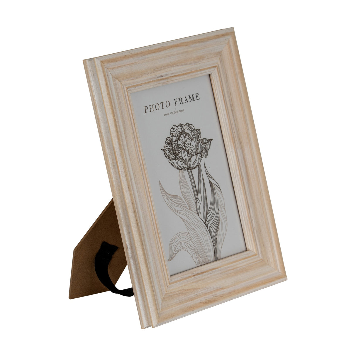 Hill Interiors wooden 4x6 photo frame in white with visible grain, shown upright on its kickstand against a plain white background.
