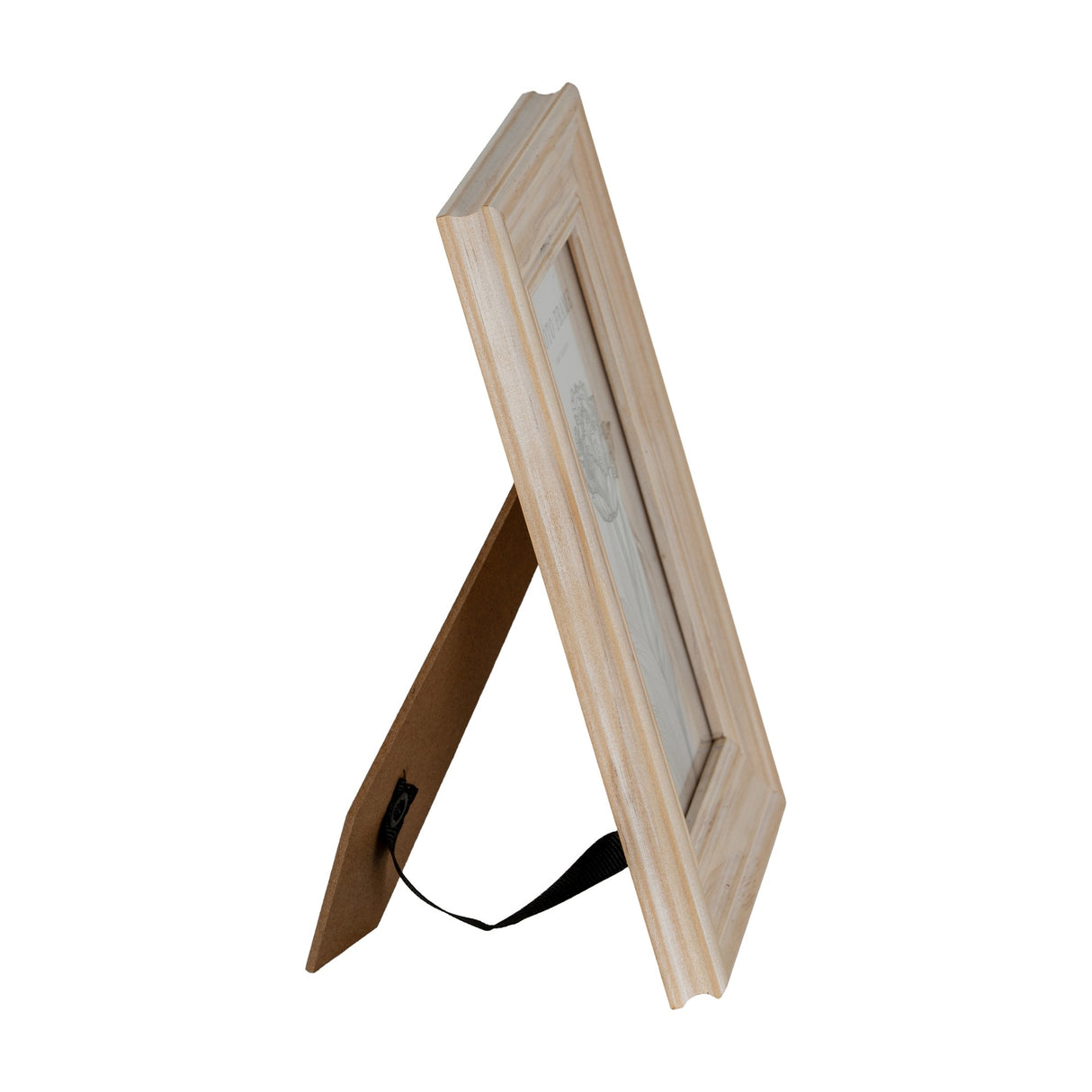 Rear side view of the Hill Interiors 4x6 white wooden photo frame showing the kickstand support and hanging fixing against a plain white background.