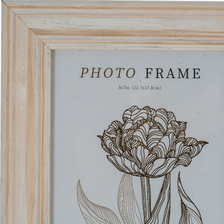Close-up of the Hill Interiors Wooden Photo Frame 5x7 in white, showing the painted timber corner with visible grain and a slim moulded profile.