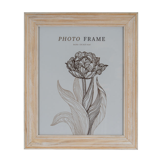 Hill Interiors 8x10 wooden photo frame with a pale white-washed profiled edge, displaying a floral line drawing insert, on a plain background.