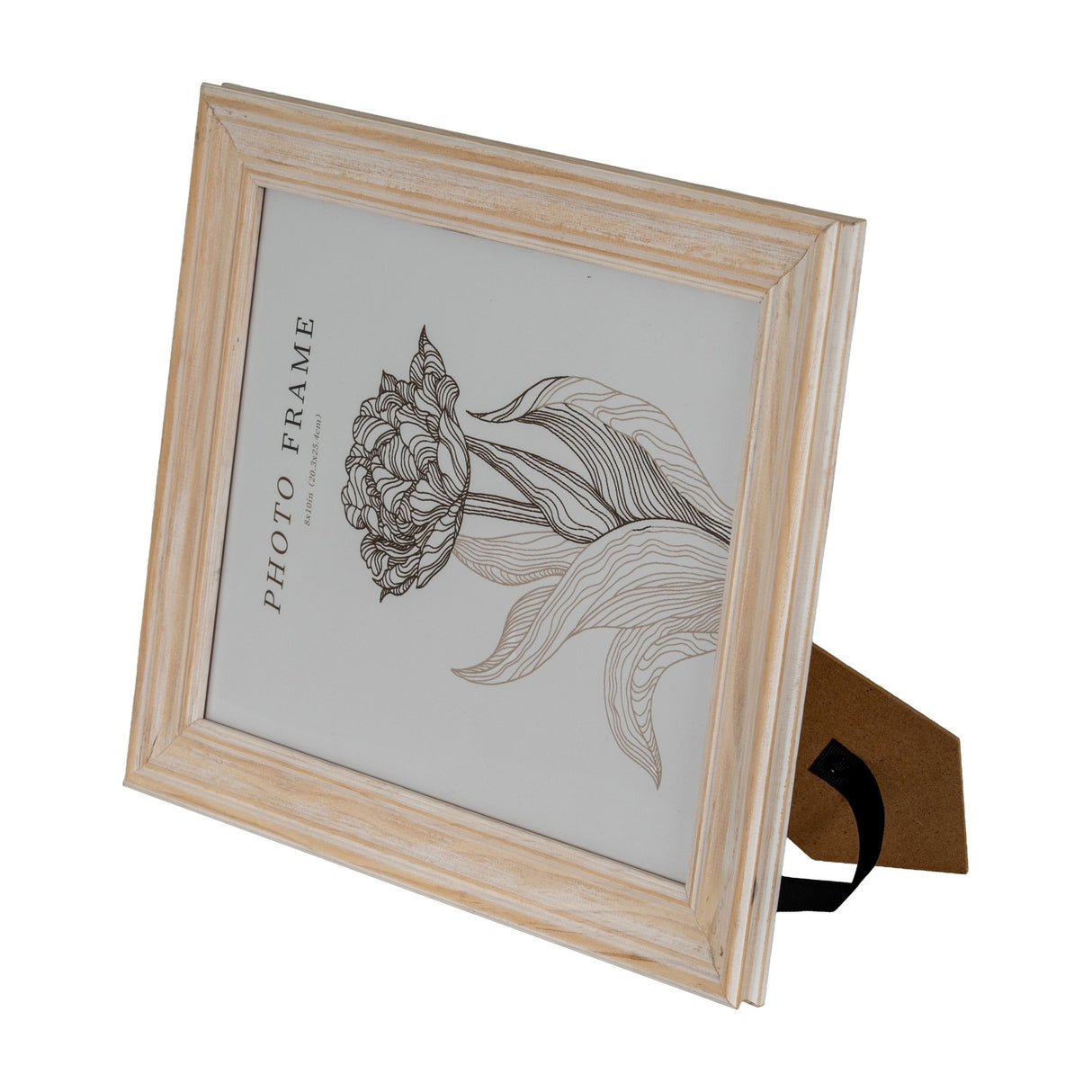 Hill Interiors wooden 8x10 photo frame in a white washed finish with profiled edge and kickstand back, angled on a plain white background.