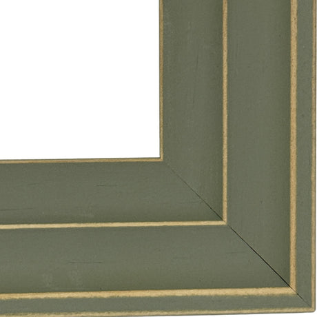 Close-up corner detail of the Hill Interiors Wooden Photo Frame 4x6 in grey, showing the wood grain through the soft painted finish and clean moulding profile.