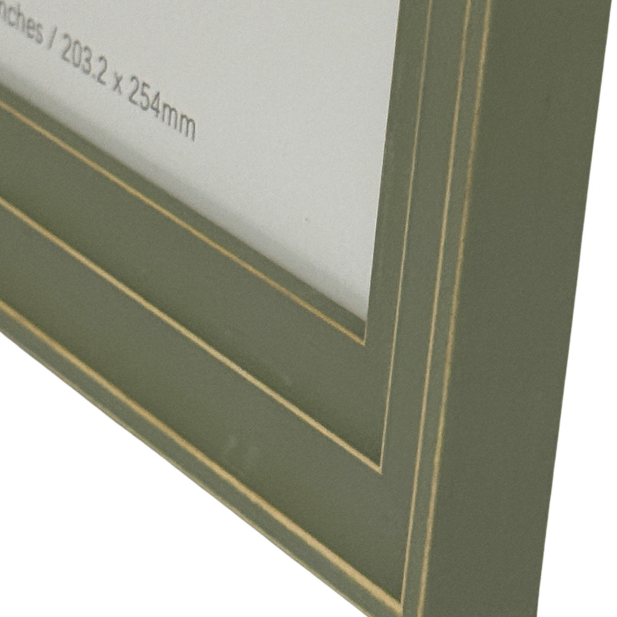 Close-up of the Hill Interiors 5x7 wooden photo frame corner, showing the grey finish with visible wood grain and layered stepped moulding detail.