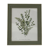 Hill Interiors 8x10 wooden photo frame in soft grey with a moulded profile, displaying a watercolour botanical print of green foliage on a white background.