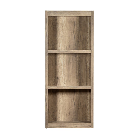 Hill Interiors Illuminated Wooden Bookcase Display Unit in brown, a tall three-shelf open shelving unit with visible wood grain on a plain background.