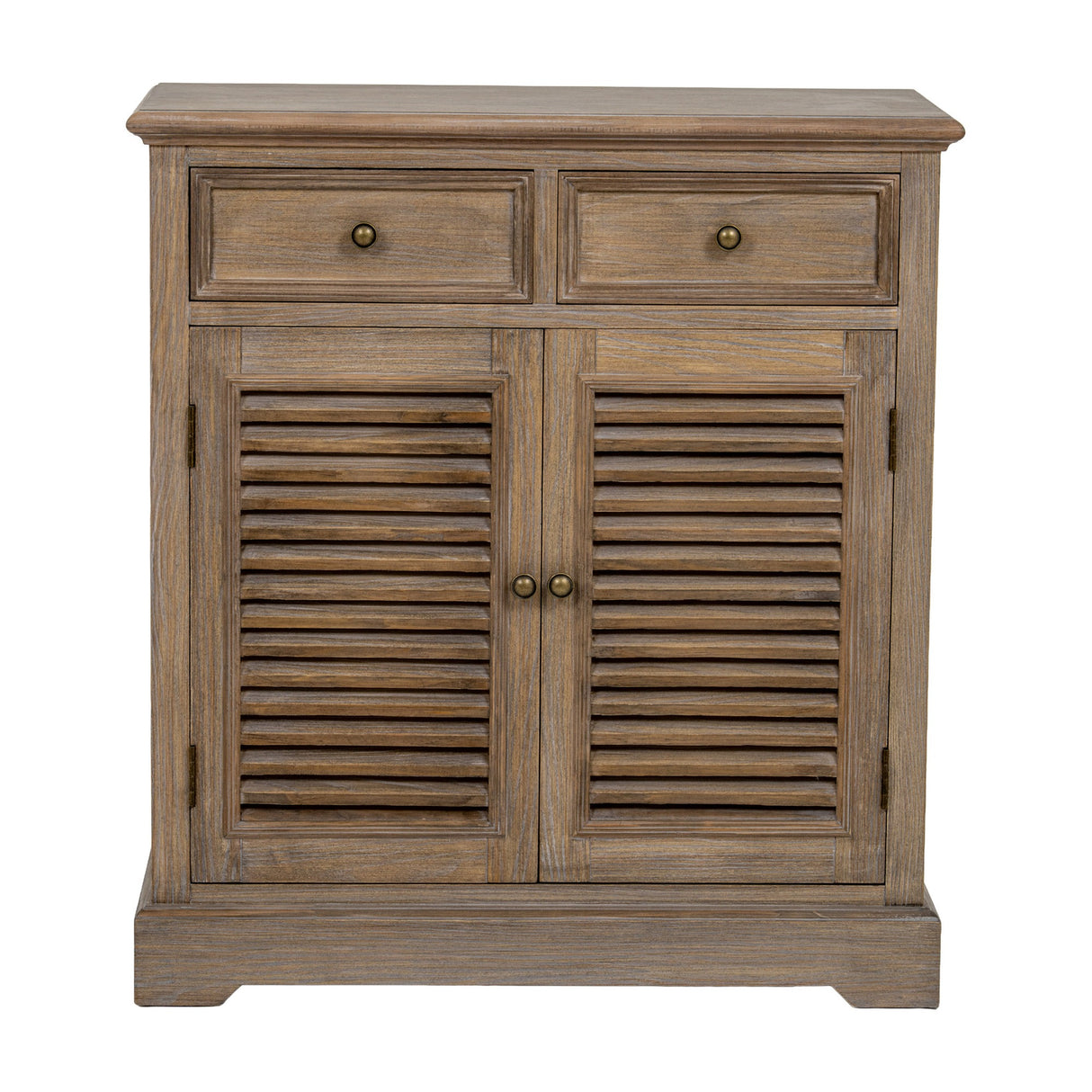 Wooden Louvred Two-Door Chest – Brown