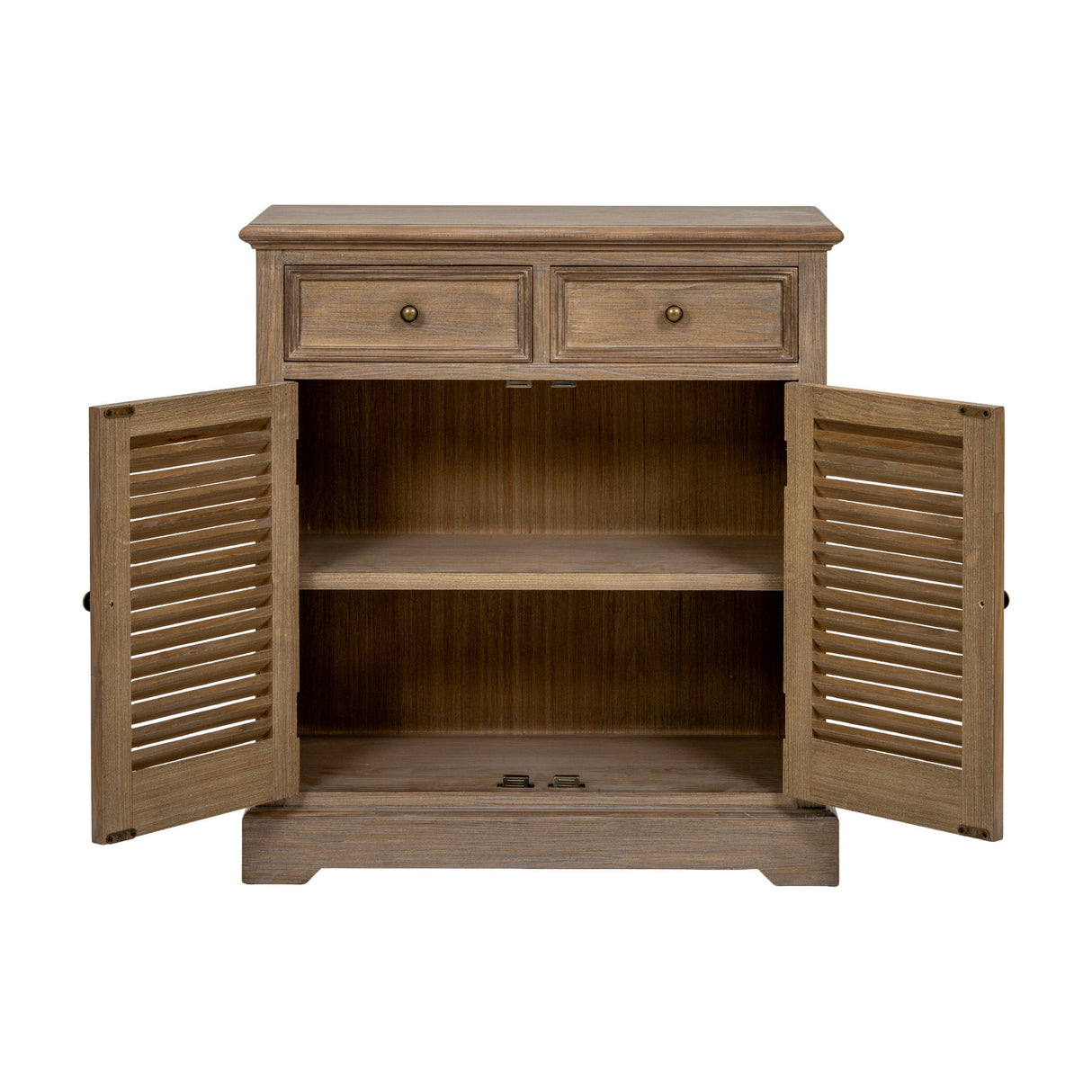 Wooden Louvred Two-Door Chest – Brown