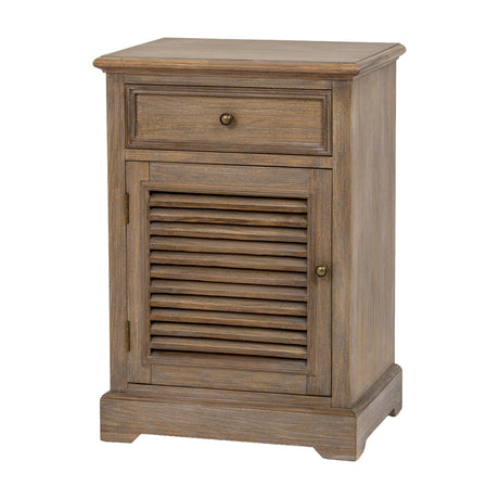 Hill Interiors brown wood bedside cabinet with a single upper drawer and left-hand louvred door on a bracket base, shown against a white background.