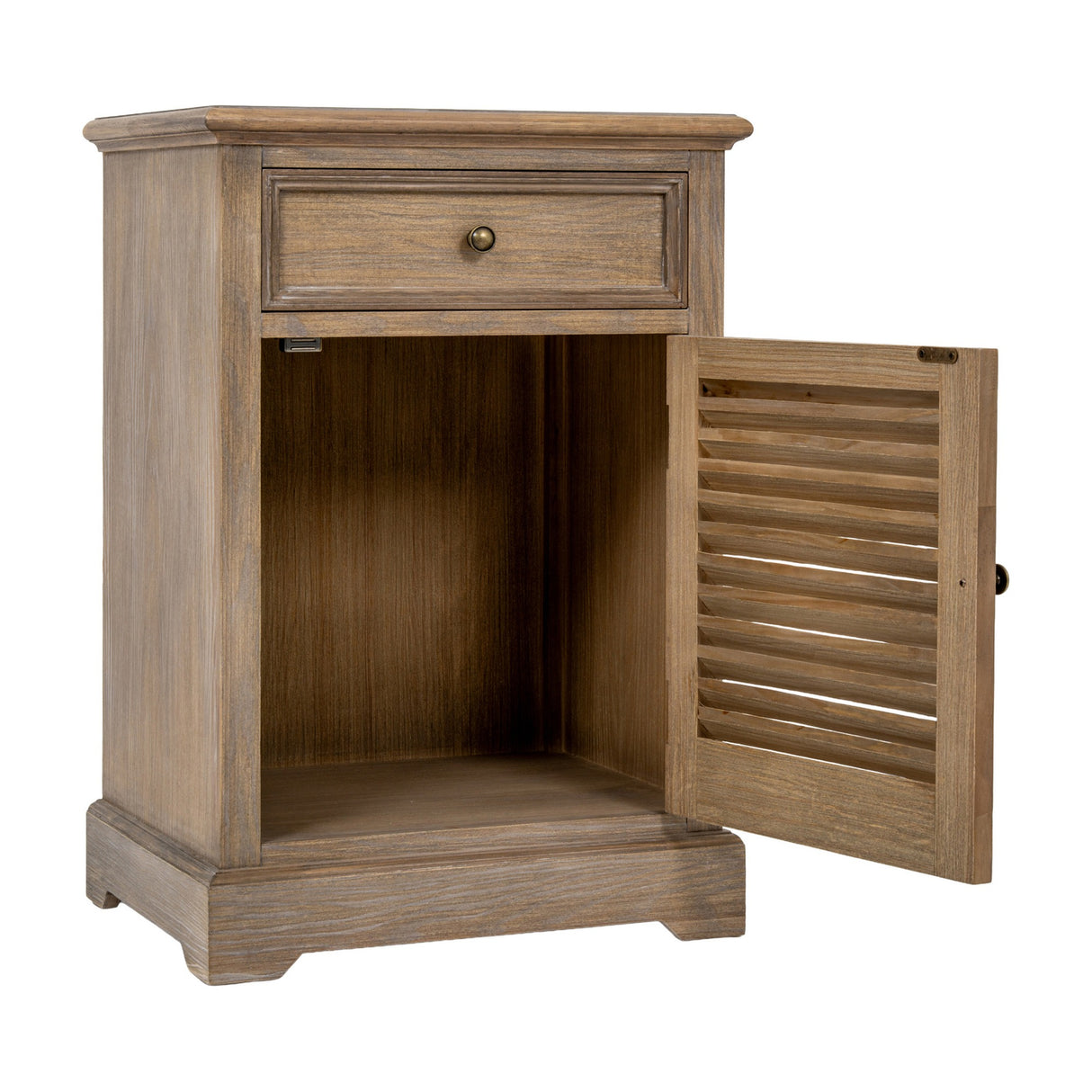 Wooden Louvred One-Door Chest – Brown