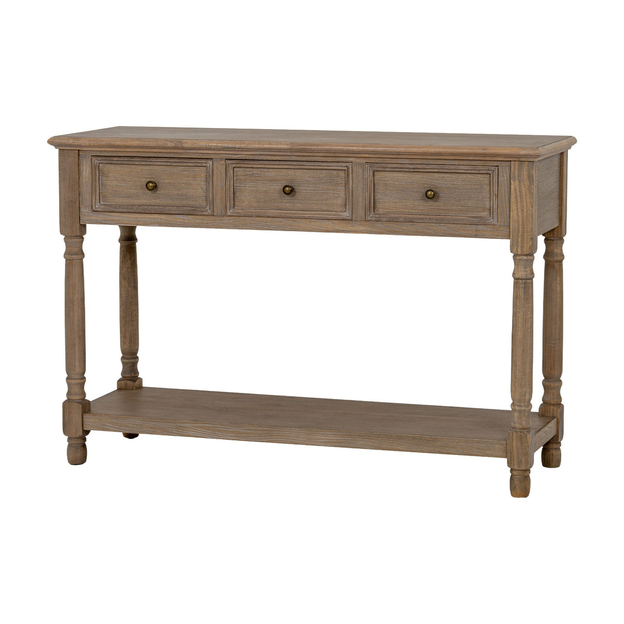 Wooden Three-Drawer Console Table with Shelf – Brown