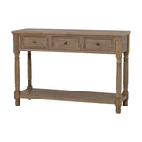 Wooden Three-Drawer Console Table with Shelf – Brown