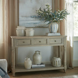 Wooden Three-Drawer Console Table with Shelf – Brown