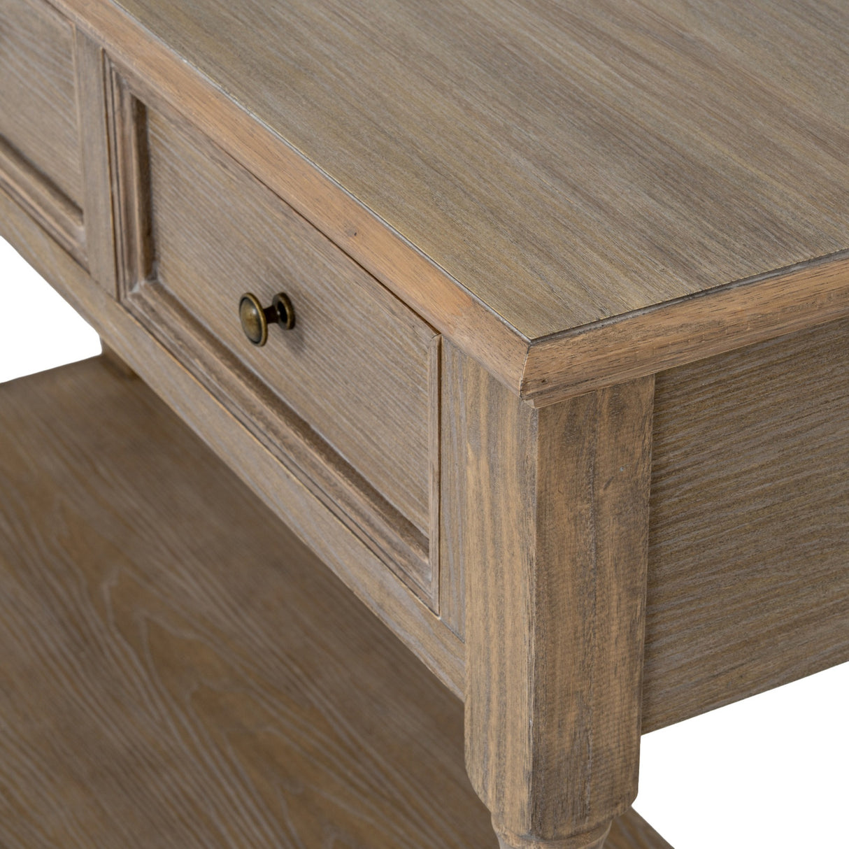 Wooden Three-Drawer Console Table with Shelf – Brown