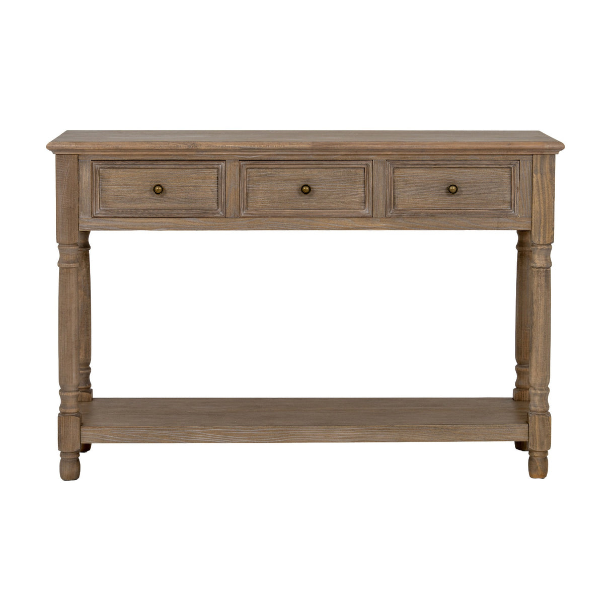 Wooden Three-Drawer Console Table with Shelf – Brown