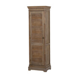 Hill Interiors 1 Door Tall Cabinet in brown wood with louvred door panels, small round knob and plinth base, shown against a plain white background.