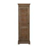 Hill Interiors 1 Door Tall Cabinet in brown wood with louvred door panels, brass knob and plinth base, shown against a plain white background.