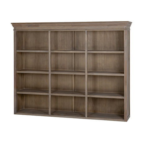 Hill Interiors Wooden Three-Shelf Dresser Top in brown, a wide open display unit with three tiers divided into compartments and a moulded cornice top.