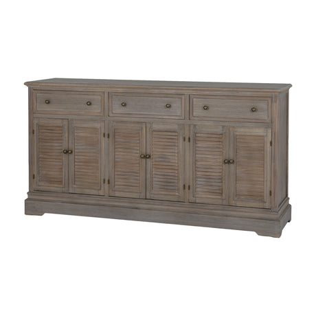 Hill Interiors 6 Door 3 Drawer Large Wooden Dresser Base in brown, with louvred cabinet doors and round knobs, shown on a plain white background.
