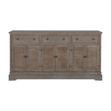 Hill Interiors 6 Door 3 Drawer Large Wooden Dresser Base in brown, with louvred doors, round knobs and three top drawers, shown on a white background.
