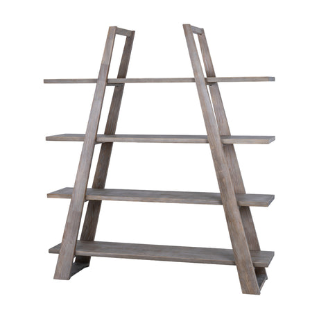 Hill Interiors Wooden A-Frame Ladder Shelving Unit in brown, showing four graduated shelves within a tapered apex frame against a plain white background.