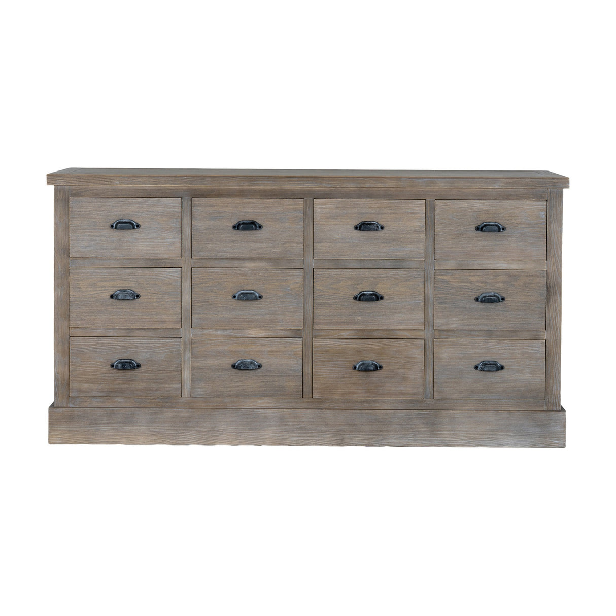 Hill Interiors 12 Drawer Wooden Chest of Drawers in brown, with twelve drawers arranged in three rows and dark cup handles, shown on a white background.