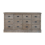 Hill Interiors 12 Drawer Wooden Chest of Drawers in brown, with twelve drawers arranged in three rows and dark cup handles, shown on a white background.