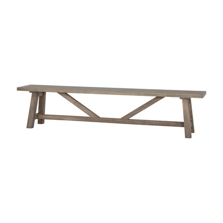 Hill Interiors Large Wooden Dining Bench in brown solid wood with A-frame trestle legs and a central cross brace, shown on a plain white background.