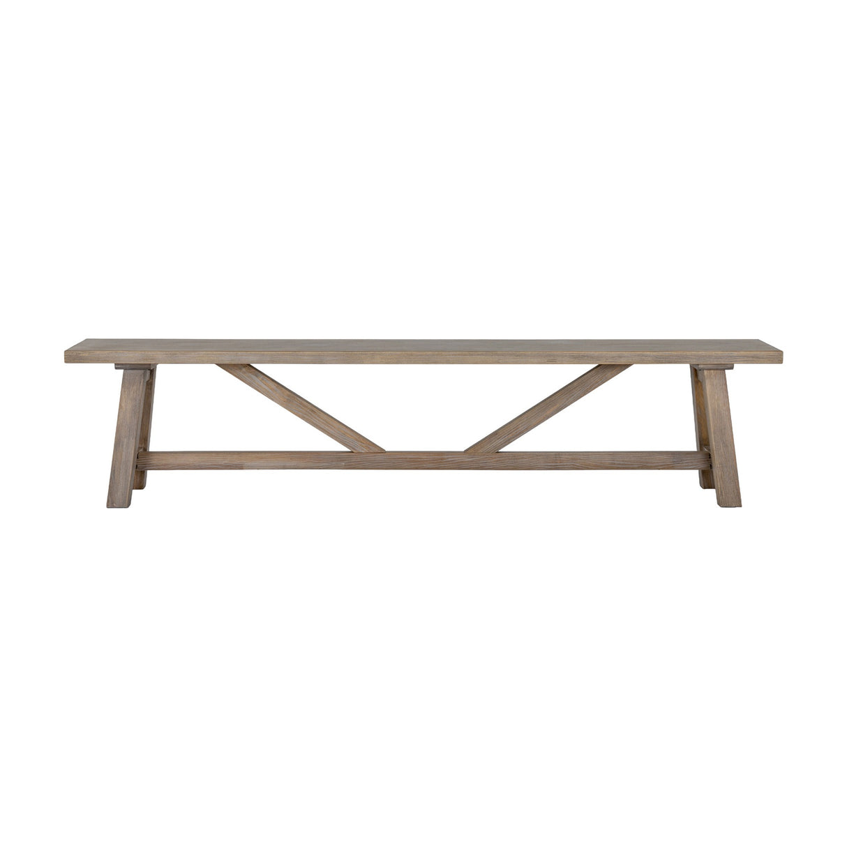 Hill Interiors Large Wooden Dining Bench in brown, a 200cm solid wood trestle-style bench with cross-braced supports, shown on a plain white background.