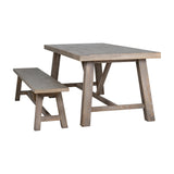Hill Interiors Large Wooden Dining Bench in brown, shown alongside a matching trestle-style wooden dining table on a plain white background.