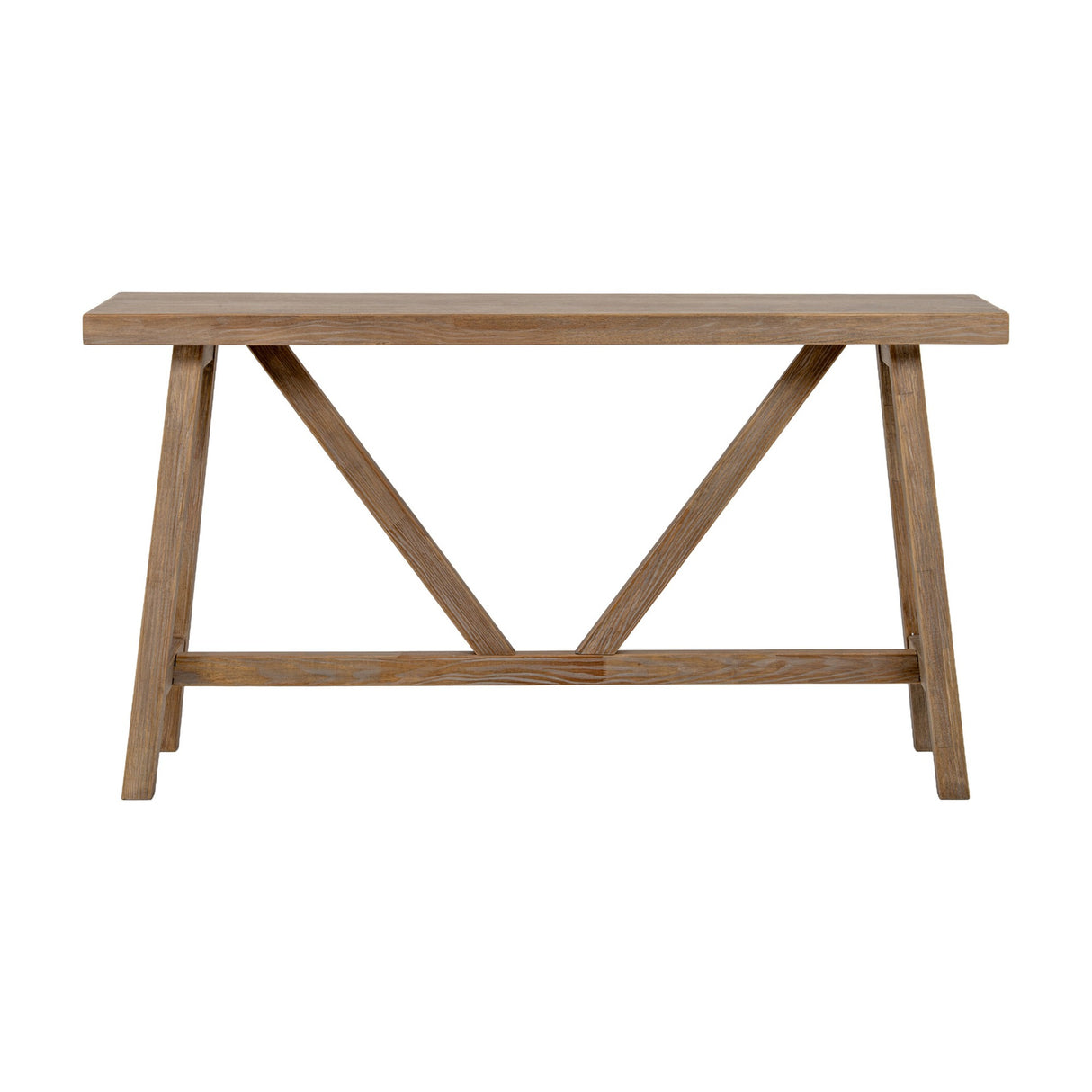 Hill Interiors Wooden Console Table in brown with an A-frame trestle base and rectangular top, shown against a plain white background.