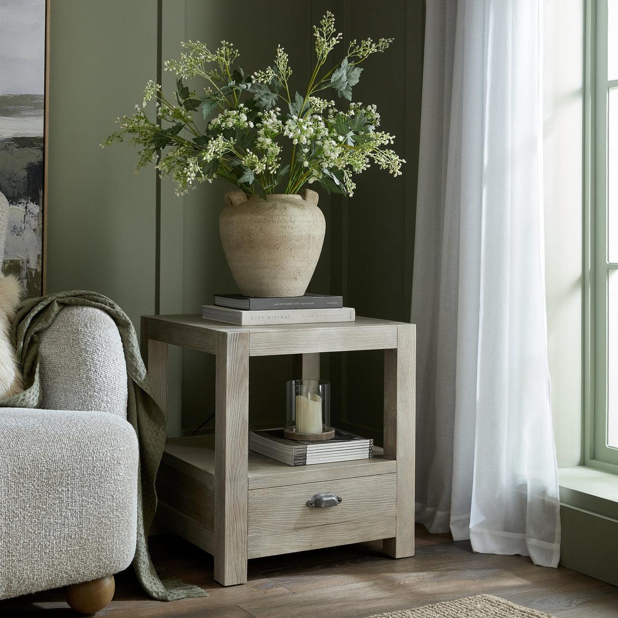 Wooden One-Drawer Side Table with Shelf – Brown