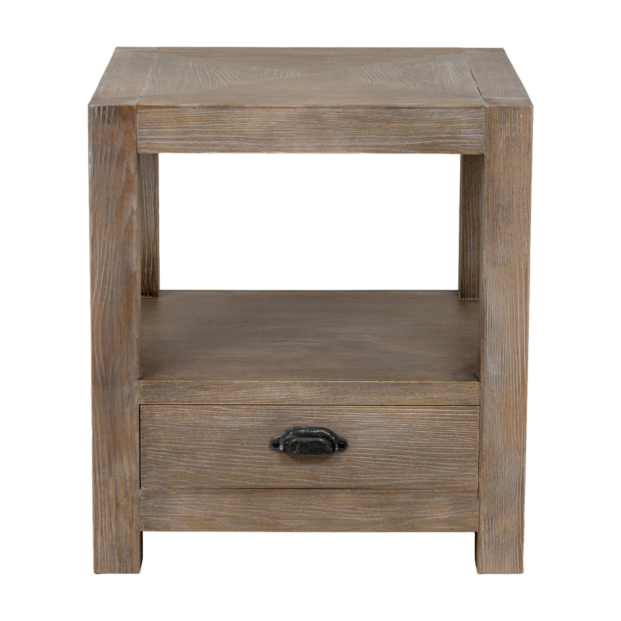 Wooden One-Drawer Side Table with Shelf – Brown