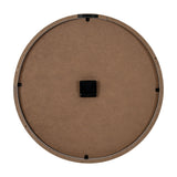 Rear view of the Hill Interiors Round Glass-Fronted Wall Clock in white, showing the wooden backing, central quartz movement housing and mounting fixings.